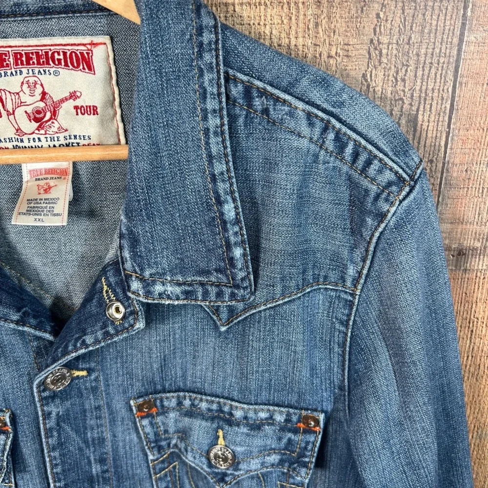 True Religion Johnny Denim Trucker Jacket Men's Size XXL Blue Wash Western